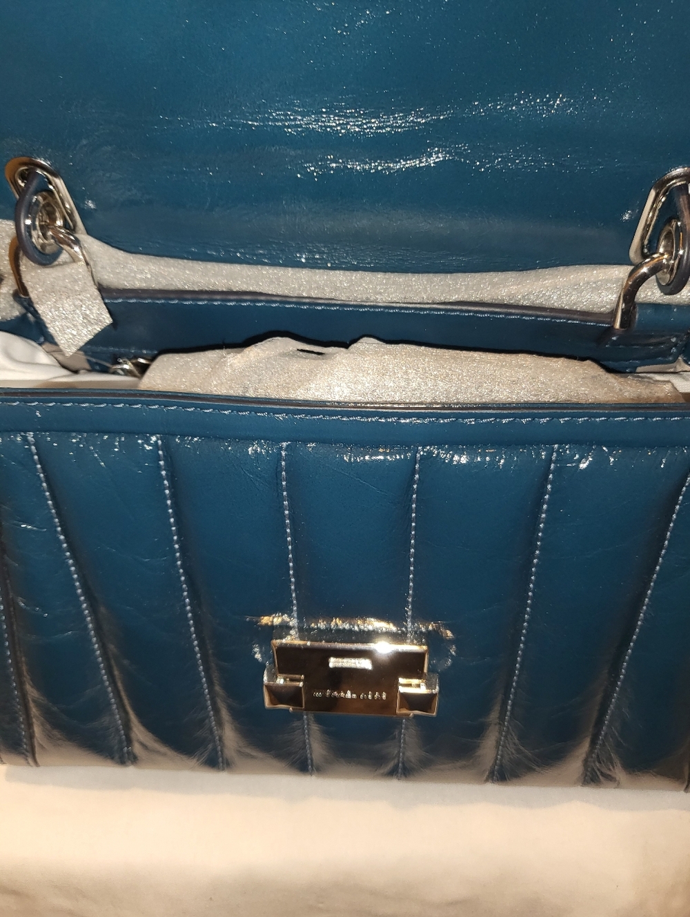 Michael Kors Blue Quilted Patent Top-Handle Satchel NWT - Picture 6 of 8